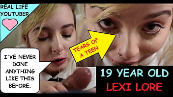 Old man instructs nervous nineteen year old Lexi Lore how to deepthroat until tears well up in her big innocent eyes